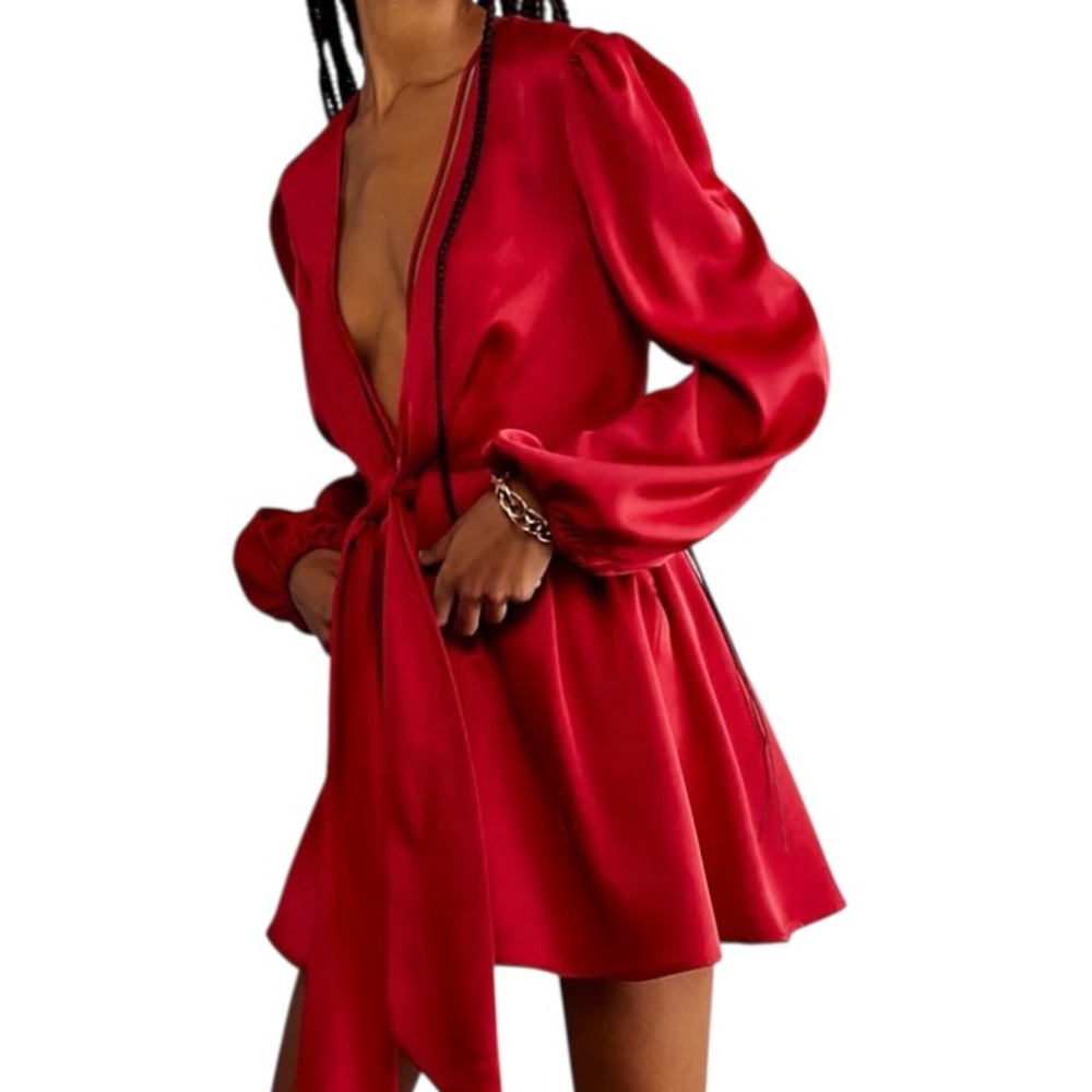 NWT Free People x Boskemper Luna Red Plunging Tie Front Romper in Wine -RARE - L